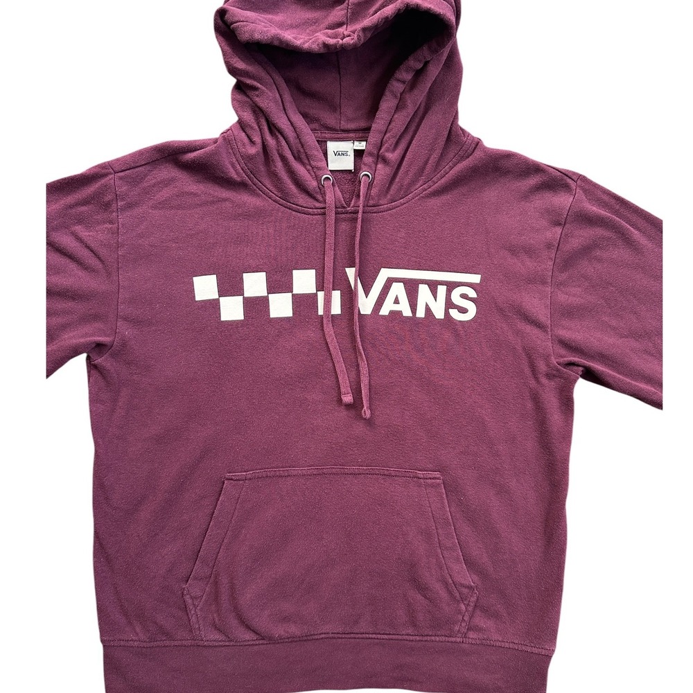 Vans Hoodie Mens Medium Burgundy Maroon Checkerboard Logo Pullover Sweatshirt